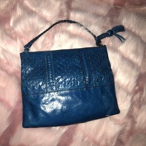 Lockheart leather fold over clutch blue